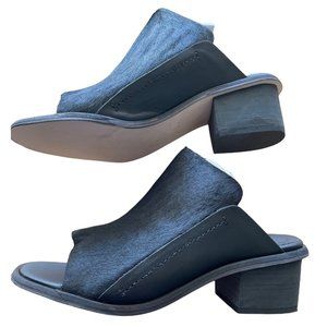 Wal & Pai Netra Black Calf Leather Calf Hair Slide Mule Low Heel Sandals 6.5 M